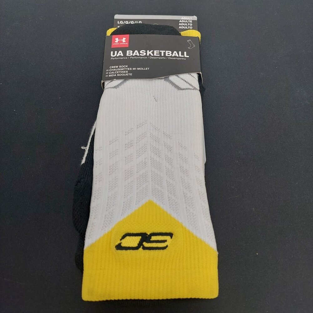 Under Armour Basketball Socks‎ Adult LG Large Crew Performance UA Yellow White